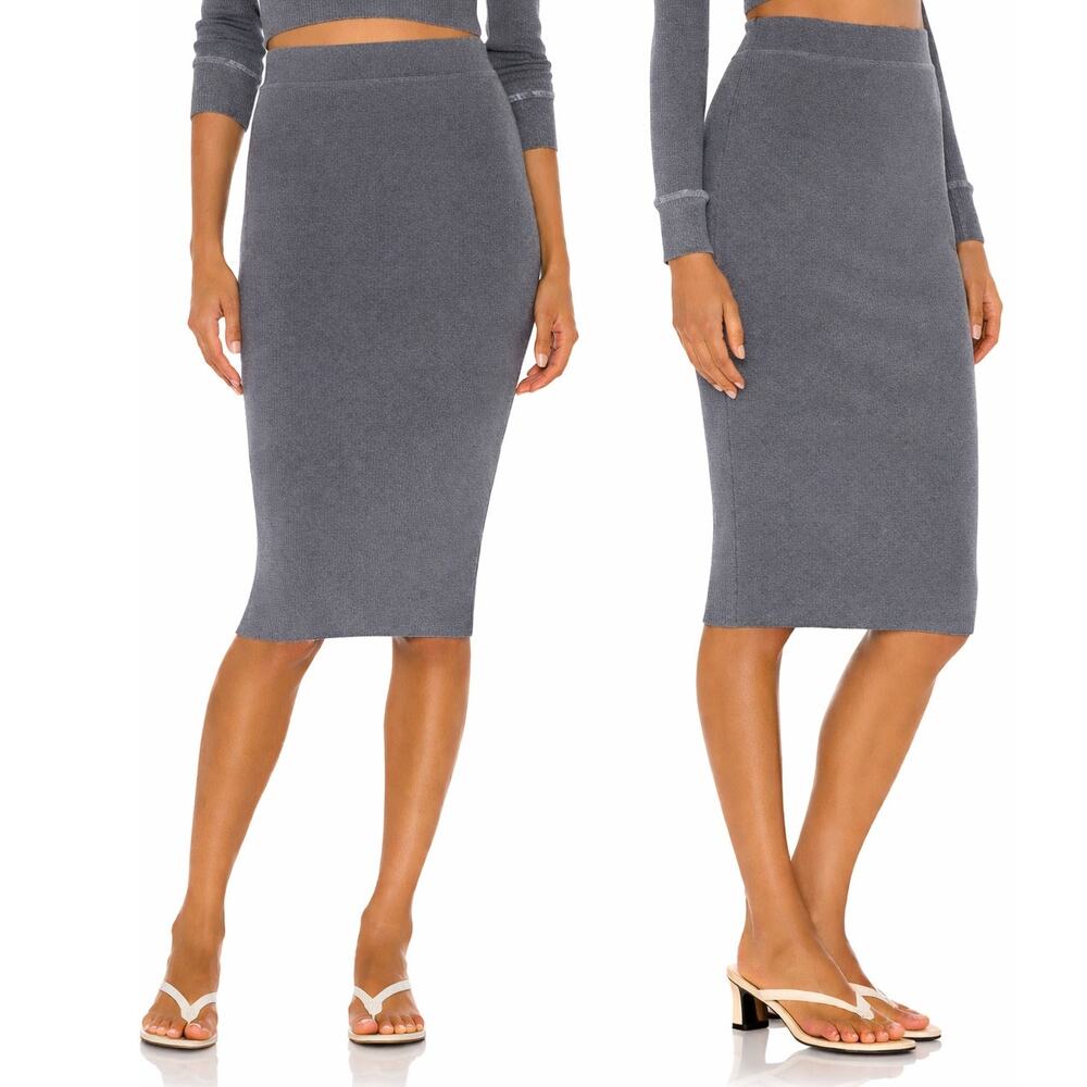 NEW NSF Lyla Gray Ribbed Stretch Knit Midi Pencil Skirt  Womens Med
